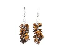 Natural Chips Stones Dangle Earrings For Women Reiki Long Dangle Hook Eardrop For Her Valentine With Clip on Heart Earrings (C, One Size)