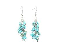 Natural Chips Stones Dangle Earrings For Women Reiki Long Dangle Hook Eardrop For Her Valentine With Clip on Heart Earrings (E, One Size)