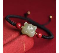 Natural Cinnabar Bracelet Feng Shui Bracelet Natural Hetian Nephrite Jade Bracelet Zodiac Tiger Talisman for The Year of 2022 Cinnabar Crystal Bracelet for Yang Energy Success Positivity,Red (