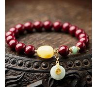 Natural Cinnabar Bracelet Feng Shui Wealth Bracelet Cinnabar Crystal Stone Bracelet Harmony Buckle Charm Pendant Bracelet Talisman Gems Stones Good Luck Bracelet Chakra Crystal Amulet Quartz Bracelet,