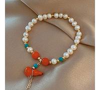 Natural Cinnabar Bracelet Feng Shui Wu Lou Bracelet Cinnabar Healing Crystal Strong Talisman Hu Lu/Calabash/Gourd Bangle Natural Pearls Wealth Amulet for Prosperity Longevity Money Good Luck Clean Ene