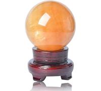 Natural Citrine Crystal Ball with Stand Polished Iceland Spar Calcite Sphere Figurines,Healing Gemstone, Meditation, Divination, Home Decoration, Fengshui,6cm/2.4in