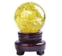 Natural Citrine Crystal Quartz Sphere with Wooden Stand - Decorative Crystal Ball for Feng Shui, Meditation, Home & Office Decor