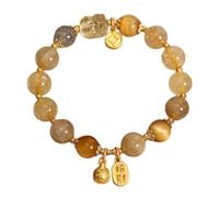 Natural Citrine Golden Rutilated Labradorite Beaded Bracelet 8mm Adjustable with Pixiu Fu Money Beast Charms Fortune Blessing for Women Girls Present