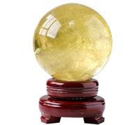 Natural Citrine Quartz Crystal Sphere Yellow Crystals Ball with Wooden Stand for Reiki Healing/Meditation/Divination/Home Decoration,7cm(9cm)