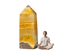 Natural Citrine Tower, Hexagonal Citrine Stone Statue Natural Reiki Stone Figurine 3-4cm Desk Decor Home Decor for Wealth Success Abundance Fortune Teller