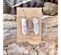 Natural Clear Quartz Crystal Earrings, Raw Crystal Hoop Earrings, Angel Halo Earrings, Boho, Gifts for Women,Silver