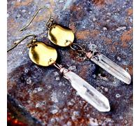 Natural Clear Quartz Crystal Earrings Triangle Geometry Celestial Jewelry Gift-Clear Quartz-Round