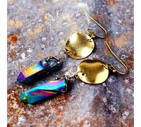 Natural Clear Quartz Crystal Earrings Triangle Geometry Celestial Jewelry Gift-Rainbow-Round