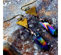 Natural Clear Quartz Crystal Earrings Triangle Geometry Celestial Jewelry Gift-Rainbow-Triangle