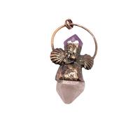 Natural Clear Quartz Double Crystal Pendant - Raw Point & Amethyst Accent Shell Design Necklace for Women, Healing Boho Jewelry