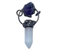 Natural Clear Quartz Hexagonal Point with Amethyst Pendant - Raw Crystal Dangle Necklace, Healing Boho Jewelry for Women