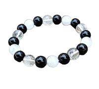 natural clear quartz & onyx gemstone 8mm|round shape smooth cut stone |7.5 inch|black & white color stone |energy stretch bracelet | healing wristband | handmade jewelry | LK_WOSB_00264LK_WOSB_00264
