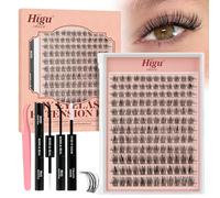 Natural-Cluster-Lashes Kit D curl, Higu clace Wispy Lash Clusters Kit 10-18mm, Eyelashes-Individual kit with Bond and Seal and Tweezers, DIY Eyelash Extensions Kit at Home(Natural 09）