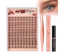 Natural-Cluster-Lashes Kit D curl, Higu clace Wispy Lash Clusters Kit 10-18mm, Eyelashes-Individual kit with Bond and Seal and Tweezers, DIY Eyelash Extensions Kit at Home(Wink 02）