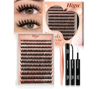 Natural-Cluster-Lashes Kit D curl, Higu clace Wispy Lash Clusters Kit 8-16mm, 240 PCS Eyelashes-Individual kit with Bond and Seal and Tweezers, DIY Eyelash Extensions Kit at Home(C）