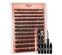 Natural-Cluster-Lashes Kit D curl, Higu clace Wispy Lash Clusters Kit 8-16mm, 240 PCS Eyelashes-Individual kit with Bond and Seal and Tweezers, DIY Eyelash Extensions Kit at Home(C-02）