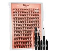 Natural-Cluster-Lashes Kit D curl, Higu clace Wispy Lash Clusters Kit 8-16mm, Eyelashes-Individual kit with Bond and Seal and Tweezers, DIY Eyelash Extensions Kit at Home(A-02）