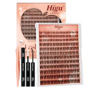 Natural-Cluster-Lashes Kit D curl, Higu clace Wispy Lash Clusters Kit 8-16mm, Eyelashes-Individual kit with Bond and Seal and Tweezers, DIY Eyelash Extensions Kit at Home(B-02）