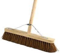 Natural Coco Bristle Broom Soft Brush With Wooden Handle 18" Indoor & Outdoor Sweeping