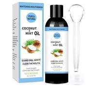 Natural Coconut Oil Pulling, Whitening Oil Mouthwash, Mouth Pulling with Coconut & Peppermint with Tongue Scraper, Mouthwash for Fresh Breath Teeth Whitening, and Healthier Gums Teeth 8 Fl. OZ
