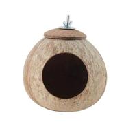 Natural Coconut Shell Bird Nest House for Parrots and Budgies - Handmade Birdhouse with Hanging Lanyard(D)
