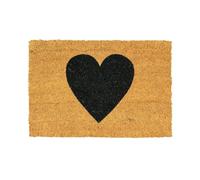 Natural Coir Door Mat with Black Heart | 60x40cm Non-Slip Welcome Mat for Front Door | Heavy Duty Coconut Fibre Entrance Rug, Indoor & Outdoor Porch Decor - Thick 16mm Bristles with PVC Backing