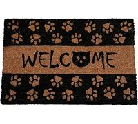 Natural Coir Mat Printed Patterned Dirt Trapper Indoor/Outdoor Door Mat Welcome Mat Non-Slip PVC Backed Doormat 60cm x 40cm (Welcome Cat Prints)