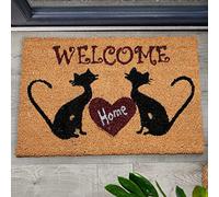 Natural Coir Mat Printed Patterned Dirt Trapper Indoor/Outdoor Door Mat Welcome Mat Non-Slip PVC Backed Doormat 60cm x 40cm (Cat Welcome Home)