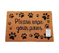 Natural Coir Mat Printed Patterned Dirt Trapper Indoor/Outdoor Door Mat Welcome Mat Non-Slip PVC Backed Doormat 60cm x 40cm (Wipe Your Paws)