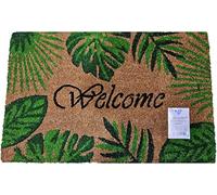 Natural Coir Mat Printed Patterned Dirt Trapper Indoor/Outdoor Door Mat Welcome Mat Non-Slip PVC Backed Doormat 60cm x 40cm (Welcome Leaves)