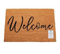 Natural Coir Mat Printed Patterned Dirt Trapper Indoor/Outdoor Door Mat Welcome Mat Non-Slip PVC Backed Doormat 60cm x 40cm (Welcome 1)