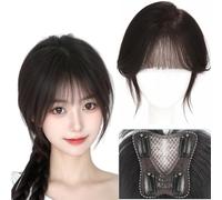 Natural color,10（inch）,Women Hair Topper, Seamless Hairpiece Toupee for Women 9×9Cm Base Topper 25Cm Hairpieces Real Hair Thin Bangs for Daily Use Natural