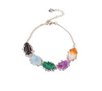 Natural Colored Treasure Crystal Bracelet - Peacock Stone & Black Tourmaline - Unique Women's Jewelry