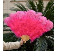 Natural Colorful Ostrich Feathers Fans Folding 13 Bone 90cm for Craft Carnival Stage Show Dance Plumas Hand Held Fan Decor 1PCS-Watermelon Red-90CM 1PCS
