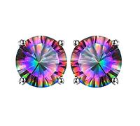 Natural Colorful Stone Jade Earrings Plated Round Four Claws Stud Earrings Flat Back Stud Earrings for Women (A, One Size)