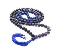 Natural Colors Crystal 108 Beads Mala Bracelet Real Healing Gemstone Yoga Meditation Combine LAPIS/TOURMALINE/AMETHYST, 14MM bead size, Genuine Prayer Maala, Necklace Gift, Unique Accessories