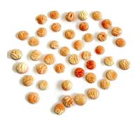 Natural Coral Loose Gemstone, Round Shape, Hand Carved Floral, Peach and Cream, 7mm-8mm, 100 Count (5)