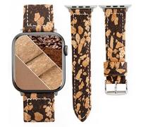 Natural Cork Hybrid Leather Band Compatible with Apple Watch Band 41mm 40mm 38mm 46mm 45mm 44mm 42mm 49mm, Vintage Pattern Soft Strap for iWatch Series 10/9/8/7/SE/6/5/4/3/Ultra