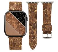 Natural Cork Hybrid Leather Band Compatible with Apple Watch Band 41mm 40mm 38mm 46mm 45mm 44mm 42mm 49mm, Vintage Pattern Soft Strap for iWatch Series 10/9/8/7/SE/6/5/4/3/Ultra
