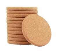 Natural Cork Round Edge Coasters -12 Packs Extra Thick Wooden Drink Coaster, 4 inch Diameter and 2/5 inch Thick Plain Absorbent Heat Resistant Reusable Saucers for Hot&Cold Drink