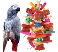 Natural Corn Cob and Rattan Ball Hanging Activity with Coloured Beads for Small To Medium Parrots, Cockatiels, Budgies, Conures, Lovebirds and Quakers