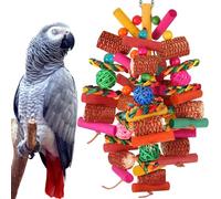 Natural Corn Cob and Rattan Ball Hanging Activity with Coloured Beads for Small To Medium Parrots, Cockatiels, Budgies, Conures, Lovebirds and Quakers