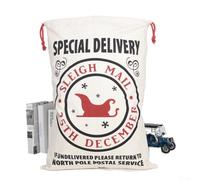 Natural Cotton Christmas Santa Sack 50x70cm Large Xmas Natural | Bag for Holiday Decor with Rustic Linen Texture Traditional Stocking Hanger Design Festive Present Storage(HK-122)