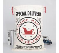 Natural Cotton Christmas Santa Sack for First Xmas, Large | 50x70cm Holiday Bag with Drawstring, Traditional Linen Texture Stocking Holder for Family Decor, Optional Styles(HK-115)