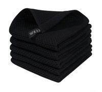 Natural Cotton Kitchen Towels and Dish Cloths Set with Weave Structure, Soft to the Touch and Equipped with Hanging Hook for Convenience (black)