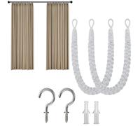Natural Cotton Rope Curtain Tie Backs,2 Pcs Elegant Boho Style Decorative Hand Knitting Curtains Tied with Metal Hook Braided Curtain Tie Backs for Home Hotel Office (Light Grey)