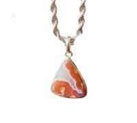 natural crazy lace agate gemstone charm necklace pink color trillon shape 925 sterling silver pendant with 18 inch cable chain handmade jewellery for men & women positivity good luck |LK_S_GP_0032