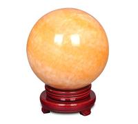 Natural Cream Jade Feng Shui Sphere with Wooden Stand Citrine Gemstone Ball Reiki Healing Crystal Ball for Wealth Good Luck Success Home Office Decoration(5.9")