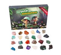 Natural Crystal 24 Grid Stone Label Set for Children's Educational Science Perfect Countdown Sets for Learning and Decoration (Green, 21.5X14.7X3CM)